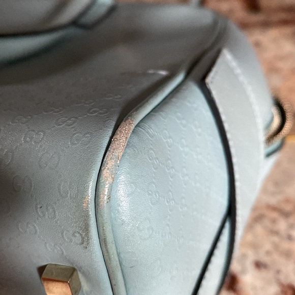GUCCI HAND BAG LEATHER BABY BLUE MINI LOGO 002- 1115 . - Picture 5 of 16